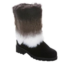 NEW BEARPAW Regina Suede Faux Fur Black & White Boot with NeverWet